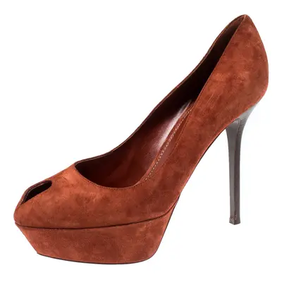 Sergio Rossi Dark Orange Suede Cachet Platform Pumps Size