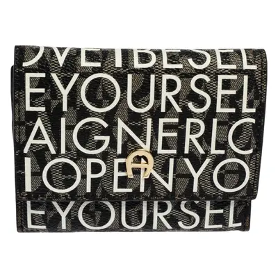 Aigner White/Black Signature Coated Canvas Compact Wallet