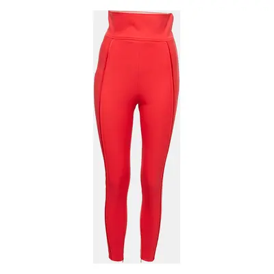 Elisabetta Franchi Red Stretch Crepe High-Waist Skinny Trousers