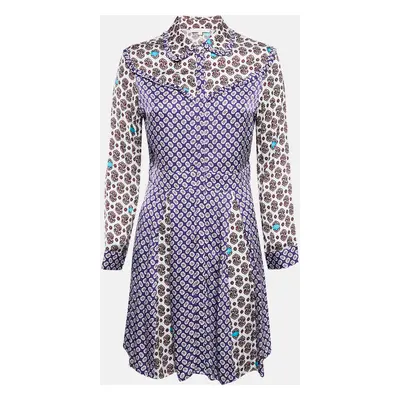 Maje Purple/Multicolor Printed Crepe Button Front Mini Dress