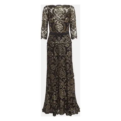 Tadashi Shoji Black/Gold Sequin Full Sleeves Maxi Dress