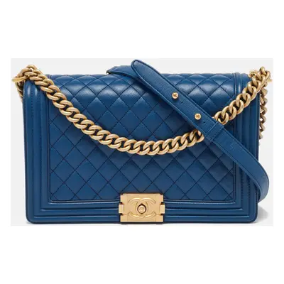 Chanel Blue Quilted Caviar Leather New Medium Boy Flap Bag