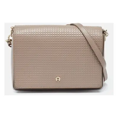 Aigner Beige Embossed Leather Flap Chain Crossbody Bag