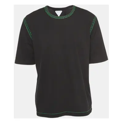 Bottega Veneta Black Cotton Contrast Stitch Detail T-Shirt