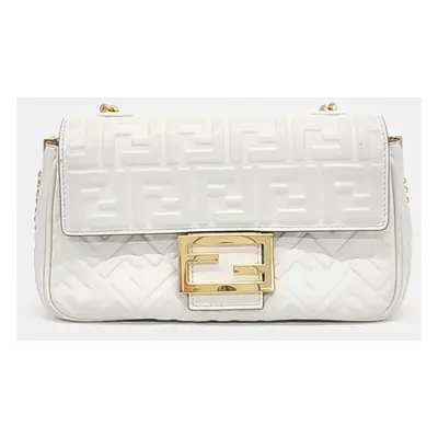 Fendi White Zucca Embossed Leather Baguette Bag