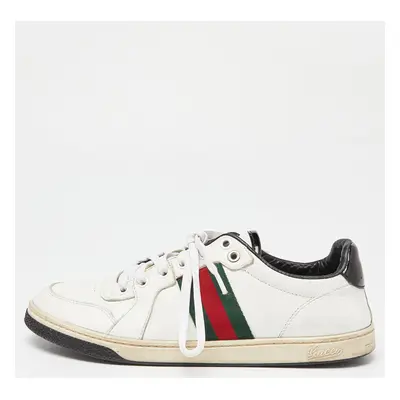 Gucci White/Black Leather Ace Web Detail Low Top Sneakers Size