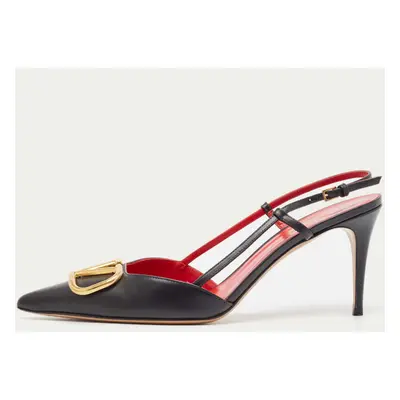 Valentino Black Leather Escape V logo Slingback Pumps Size