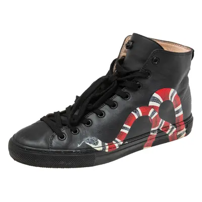 Gucci Black Leather Kingsnake High Top Sneakers Size