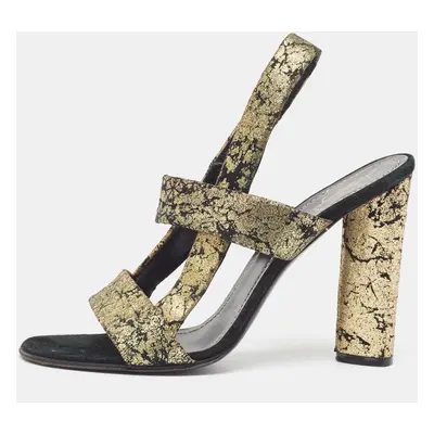 Yves Saint Laurent Gold/Black Suede Slingback Sandals Size