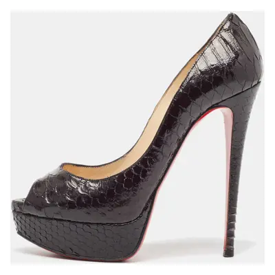 Christian Louboutin Black Python Leather Highness Peep Toe Platform Pumps Size 37.5