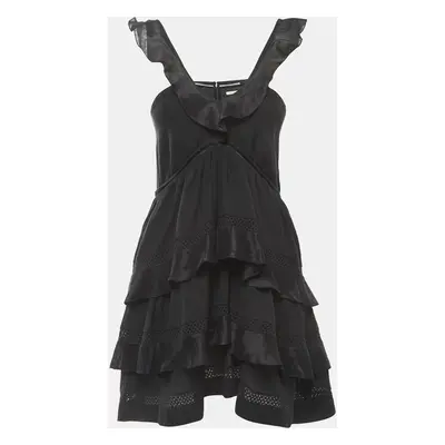 Isabel Marant Black Cotton Blend Tiered Strappy Mini Dress