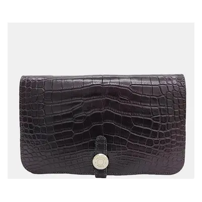 Hermes Burgundy Alligator Leather Dogon Long Wallet