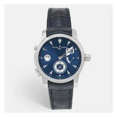 Ulysse Nardin Blue Stainless Steel Alligator Leather Dual Time Manufacture-Monaco Limited Editio