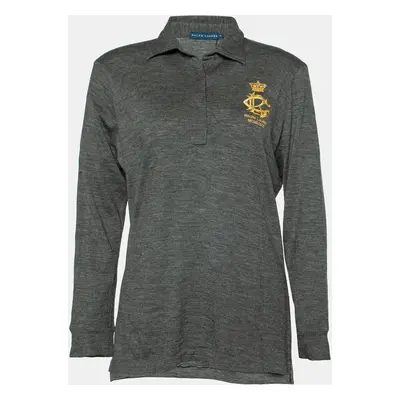 Ralph Lauren Dark Grey Wool & Cashmere Long Sleeve Polo T-Shirt