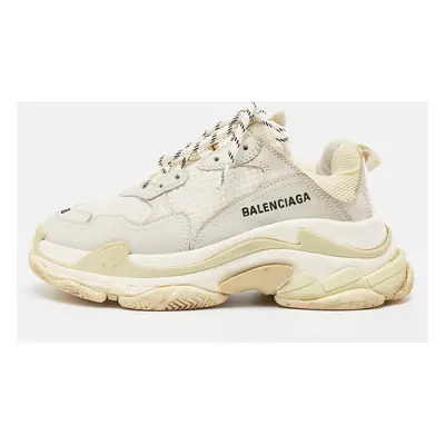 Balenciaga White Leather and Mesh Triple Low Top Sneakers Size