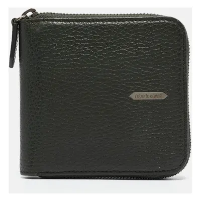 Roberto Cavalli Dark Green Leather Zip Around Wallet