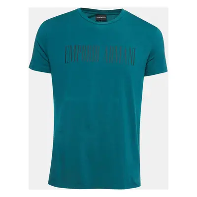 Emporio Armani Dark Green Logo Print Cotton Half Sleeve T-Shirt