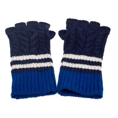 Burberry Blue Striped Cable Knit Cashmere Fingerless Gloves