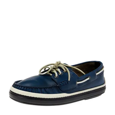 Tod's Blue Leather Lace Up Boat Shoes Size 39.5