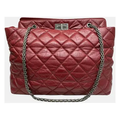 Chanel Red Leather Bordeaux Matelasse 2.55 Chain Tote Bag