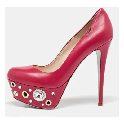 Loriblu Pink Leather Crystal Embellished Platform Pumps Size