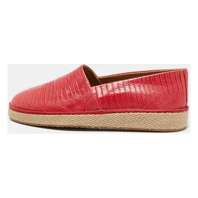 Salvatore Ferragamo Red Lizard Leather Slip On Espadrille Size