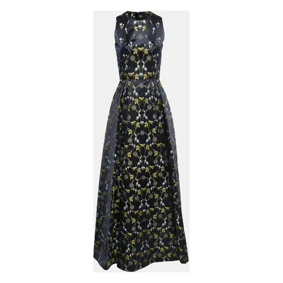 Alexander McQueen Navy Blue Floral Jacquard Sleeveless Gown