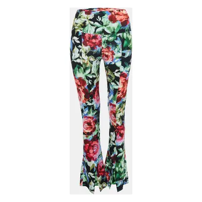 Norma Kamali Multicolor Floral Printed Jersey Bell Bottom Pants