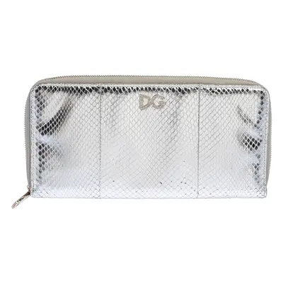 Dolce & Gabbana Silver Python Embossed Leather Zip Around Wallet