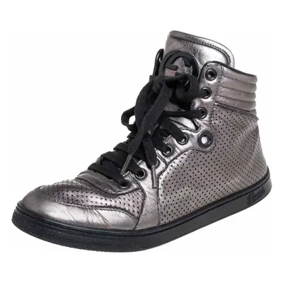 Gucci Metallic Grey Leather High-Top Sneakers Size