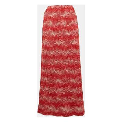 Missoni Red Chevron Lurex Knit Midi Skirt