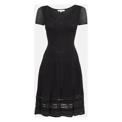 Sandro Black Textured Lurex Knit Flared Short Dress