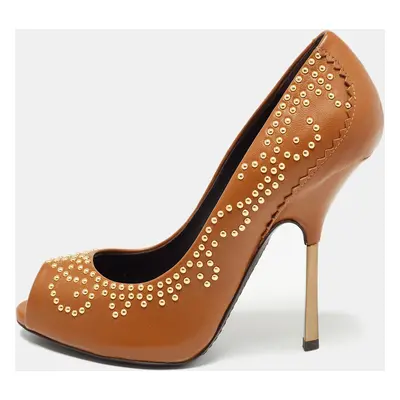 Giuseppe Zanotti Brown Leather Studded Peep Toe Pumps Size