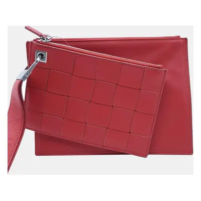 Bottega Veneta Red Leather Intrecciato Small Clutch