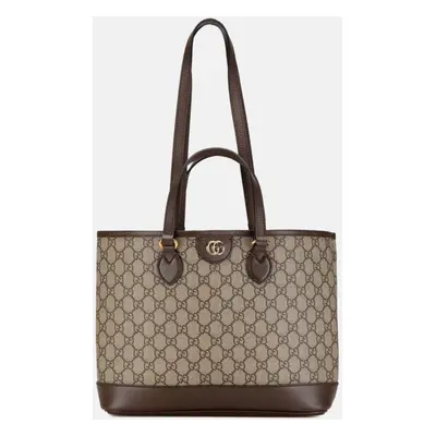 Gucci Beige Brown PVC Leather GG Supreme Tote Bag