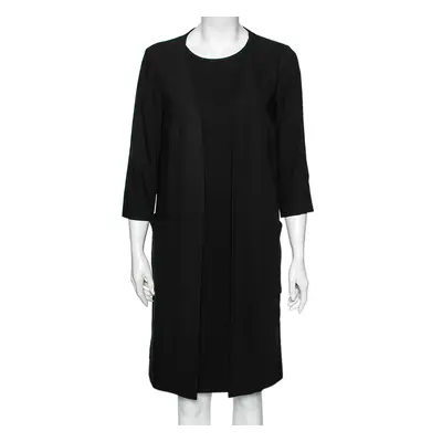 Max Mara Black Crepe Overlay Detail Shift Dress