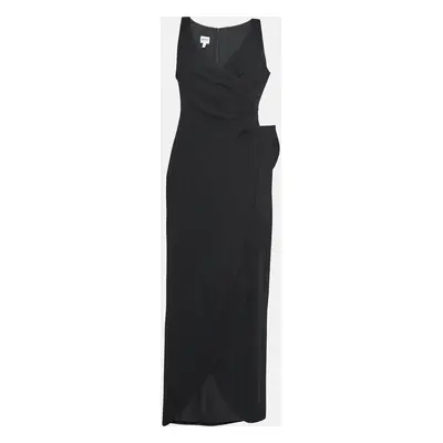 Armani Collezioni Black Crepe Pleated Faux Wrap Maxi Dress