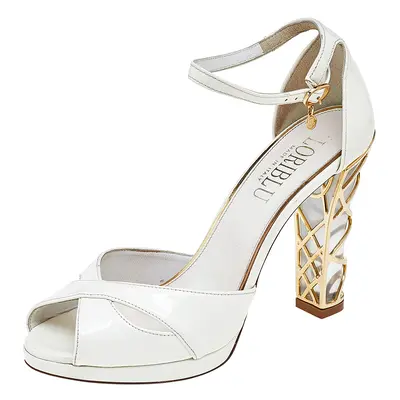 Loriblu White Patent Leather Ankle Strap Sandals Size