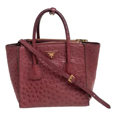 Prada Red Ostrich Twin Pocket Tote