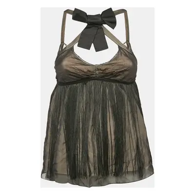 Dolce & Gabbana Black Tasseled Silk Bow Detail Top