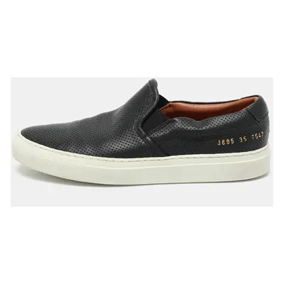 Common Projects Black Perforated Leather Slip On Sneakers Size