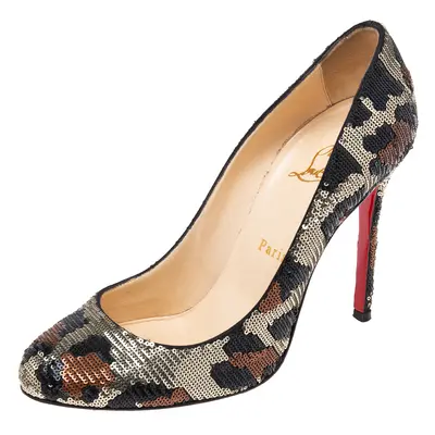 Christian Louboutin Tri-Color Leopard Print Sequins Fifi Pumps Size