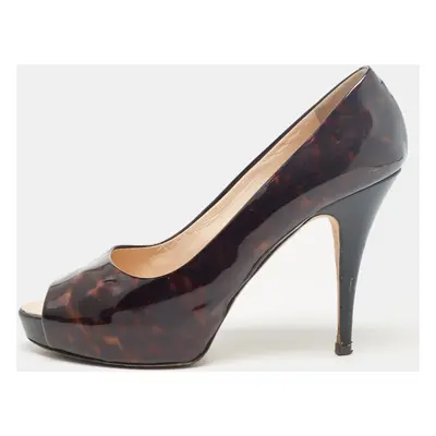 Giuseppe Zanotti Brown/Black Printed Patent Leather Peep Toe Pumps Size 38.5