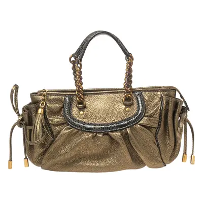 Dolce & Gabbana Metallic Olive Green Leather Tassel Satchel