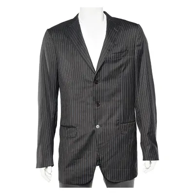 Ermenegildo Zegna Dark Brown Tonal Striped Wool Blazer