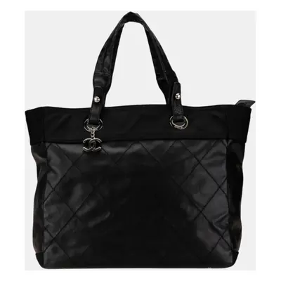 Chanel Black Leather Coco Mark Paris Biarritz MM Tote Bag