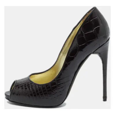 Tom Ford Brown Croc Embossed Leather Peep Toe Pumps Size