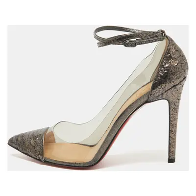 Christian Louboutin Grey PVC and Python Leather Un bout rond Ankle Wrap Pumps Size 40.5