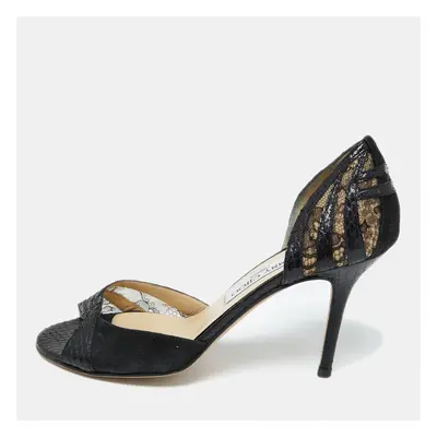 Jimmy Choo Black Lace, Suede and Watersnake Leather Pumps Size 38.5