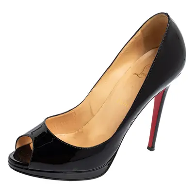 Christian Louboutin Black Patent Leather Peep-Toe Platform Pumps Size